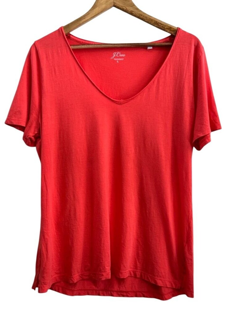 J.Crew Supima Cotton V-Neck Tee Coral High Low Hem Size Large